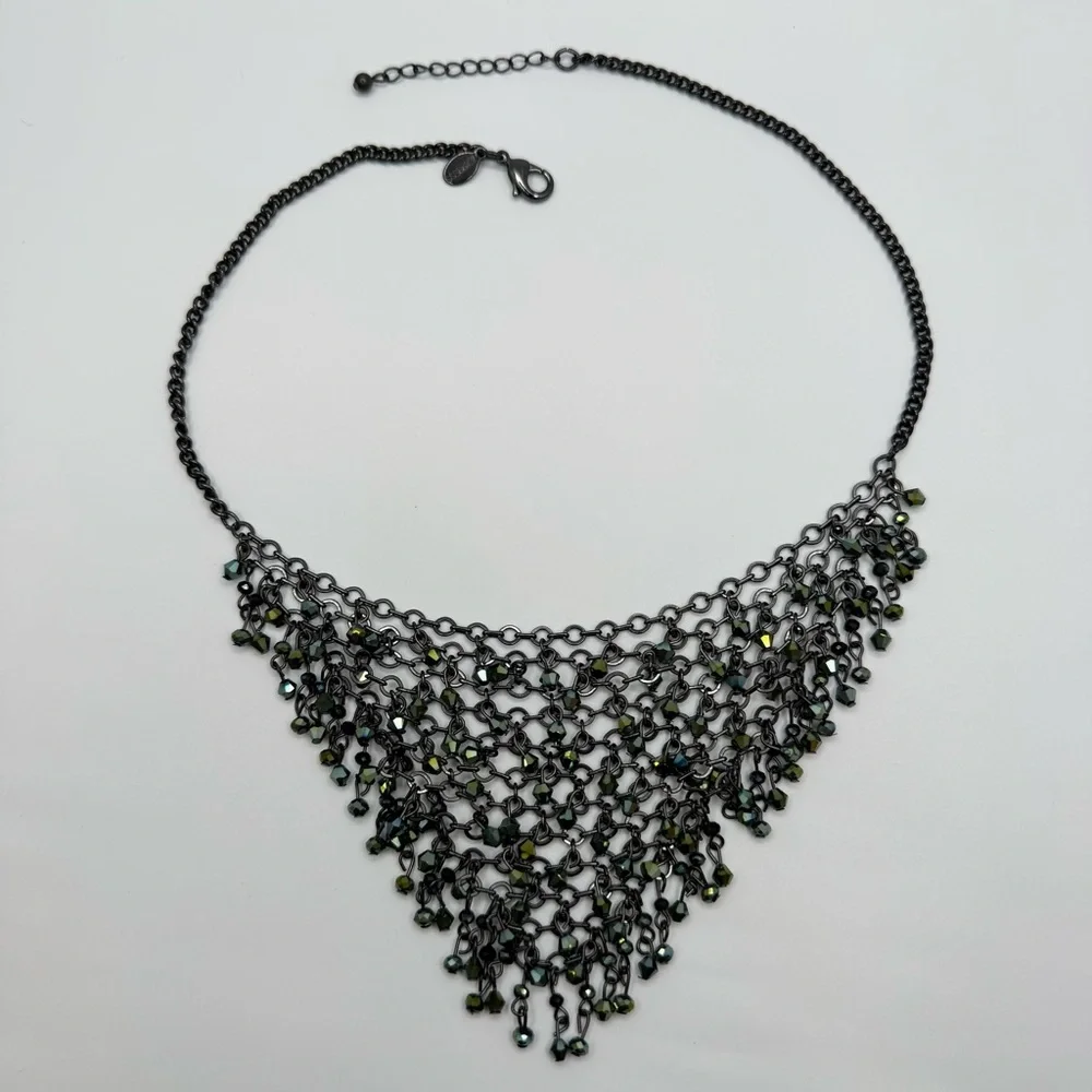 Express Black Chain Crystal Fringe Bib Statement Necklace